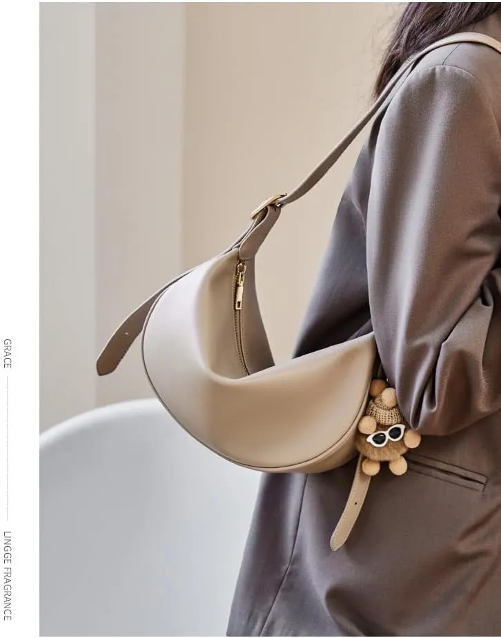 Women's Leather Shoulder Crossbody Bag Handbag Clutch Crecent Underarm Armpit Dumpling Pillow Bag Versatile Stylish Casual