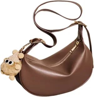 Women's Leather Shoulder Crossbody Bag Handbag Clutch Crecent Underarm Armpit Dumpling Pillow Bag Versatile Stylish Casual