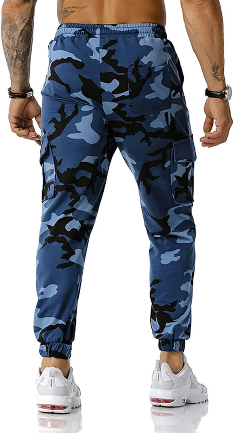 Ymosrh Mens Pants Fashion Men's Patchwork Camouflage Jogging Pants Outdoor Sports Fitness Stretch