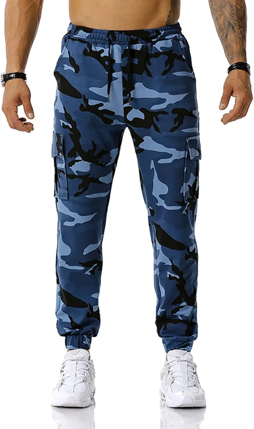 Ymosrh Mens Pants Fashion Men's Patchwork Camouflage Jogging Pants Outdoor Sports Fitness Stretch